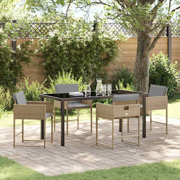 vidaXL Conjunto de Comedor de Jard&iacute;n 5 pcs Beige rat&aacute;n sint&eacute;tico