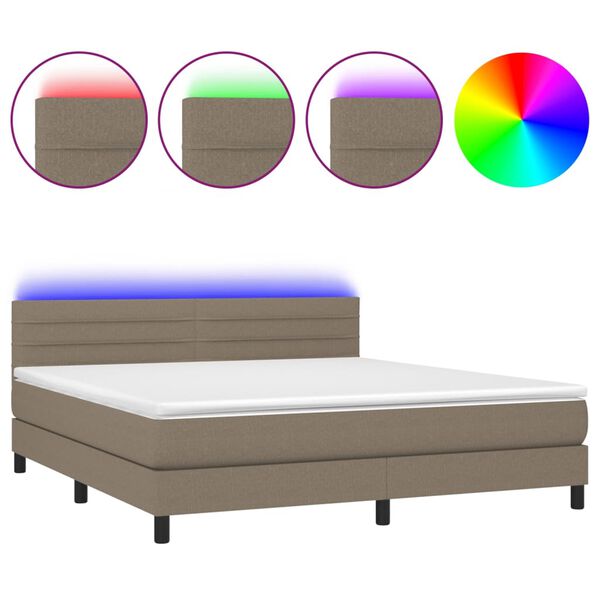 vidaXL Cama box spring colch&oacute;n y luces LED tela gris taupe 160x200 cm