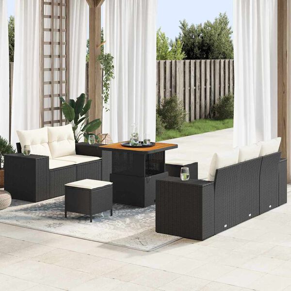 vidaXL Conjunto de sof&aacute;s de jard&iacute;n 8 pcs Negro rat&aacute;n sint&eacute;tico