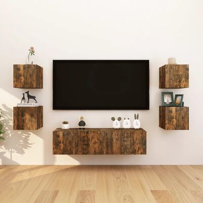 vidaXL Muebles para TV de pared 2 uds roble ahumado 30,5x30x30 cm