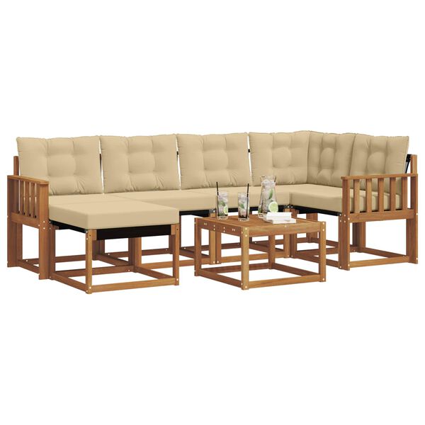 vidaXL Conjunto de sof&aacute;s de exterior con coj&iacute;n 7 pcs Natural y Beige