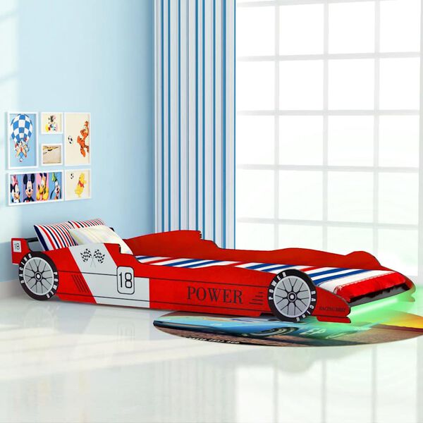 vidaXL Cama infantil con forma de coche carreras y LED 90x200 cm roja
