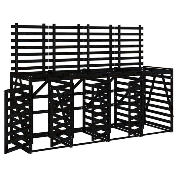 vidaXL Cobertizo cu&aacute;druple para cubos de basura madera de pino negro