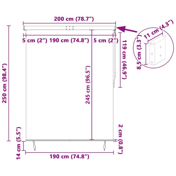 vidaXL Estor enrollable Rayado Crema 200 x 250 cm Tela y Aluminio