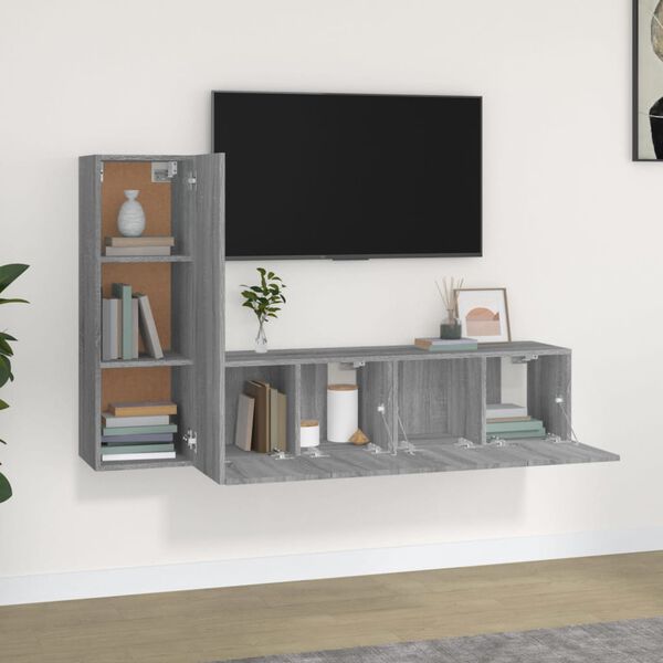 vidaXL Set de muebles para TV 3 pzas madera contrachapada gris Sonoma