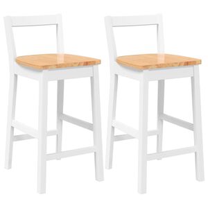 vidaXL Taburetes de bar, 2 unidades, madera maciza blanca, goma