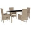 vidaXL Set comedor de jard&iacute;n 5 pzas con cojines rat&aacute;n sint&eacute;tico beige