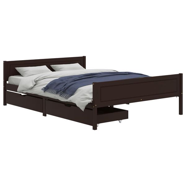 vidaXL Estructura cama 2 cajones madera pino marr&oacute;n oscuro 160x200cm