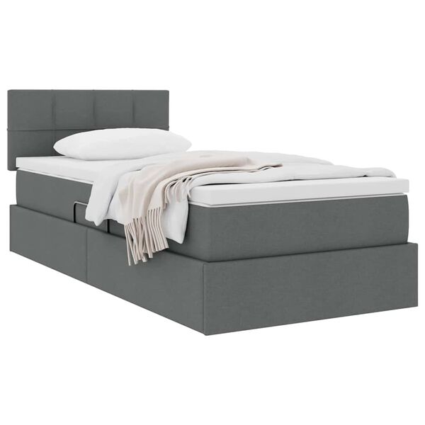vidaXL Cama con almacenamiento y colch&oacute;n Gris oscuro 90 x 190 cm