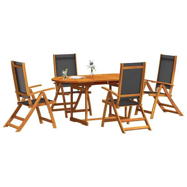 vidaXL Juego comedor de jard&iacute;n 5 pzas madera maciza acacia y textileno