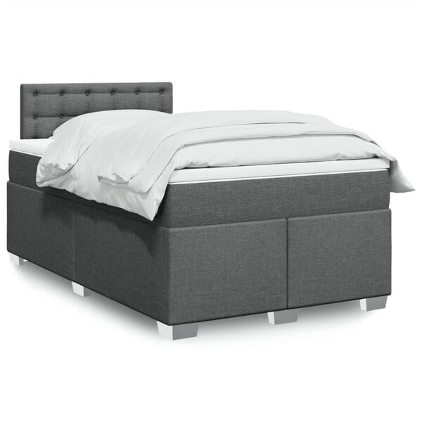vidaXL Cama box spring con colch&oacute;n tela gris oscuro 120x190 cm