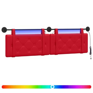 vidaXL Cabecero colgante Con luz LED Rojo Cuero sint&eacute;tico