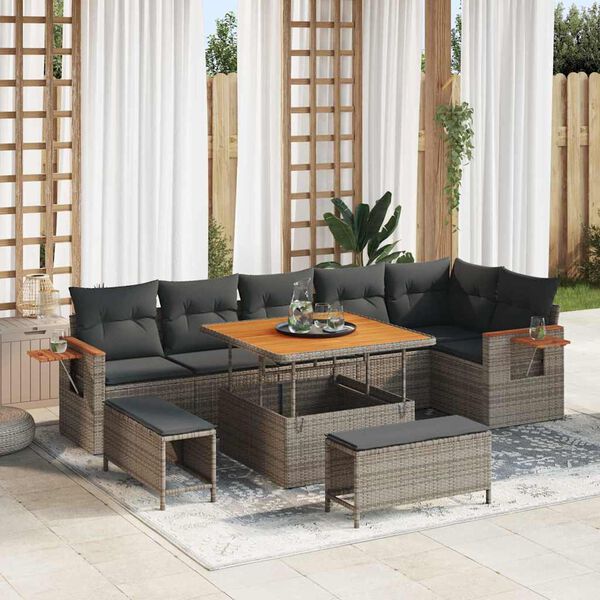 vidaXL Conjunto de sof&aacute;s de jard&iacute;n 11 pcs Gris rat&aacute;n sint&eacute;tico
