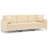 vidaXL Sof&aacute; de 3 plazas con almohadas y cojines tela crema 210 cm