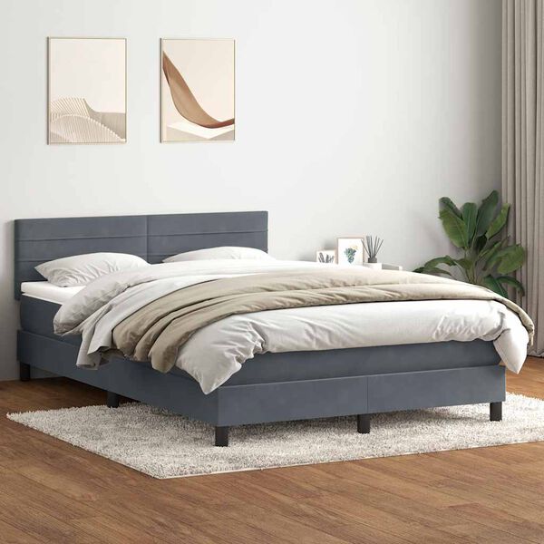 vidaXL Cama box spring con colch&oacute;n terciopelo gris oscuro 140x220 cm