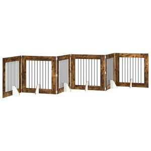 vidaXL Puerta para perros plegable con soportes 6 uds. Roble Ahumado