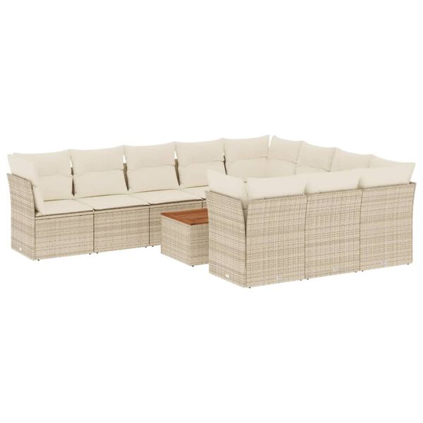 vidaXL Set de sof&aacute;s de jard&iacute;n 11pzas con cojines rat&aacute;n sint&eacute;tico beige
