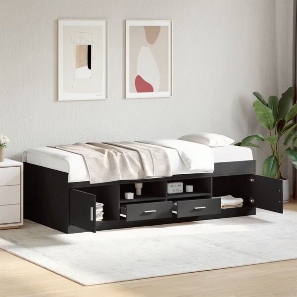 vidaXL Sof&aacute; cama con cajones sin colch&oacute;n negro 90x200 cm
