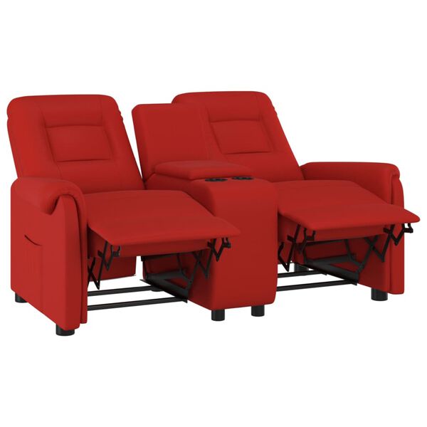 vidaXL Sill&oacute;n reclinable 2 plazas posavasos cuero sint&eacute;tico rojo tinto