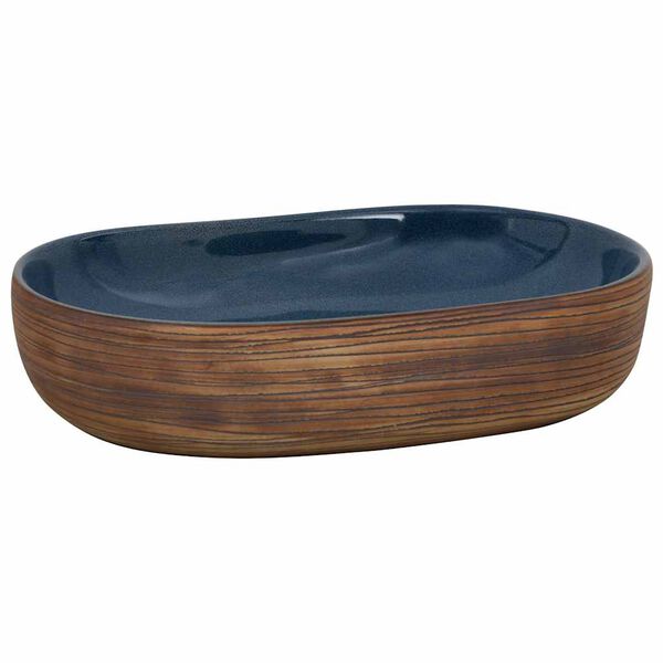 vidaXL Lavabo sobre encimera ovalado cer&aacute;mica marr&oacute;n y azul 59x40x14cm