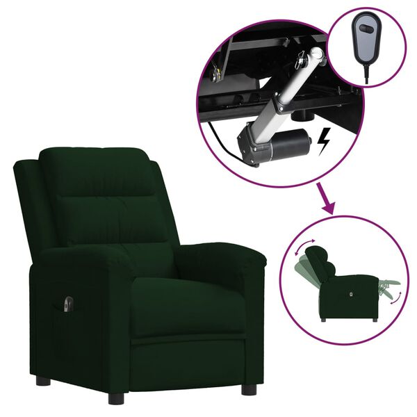 vidaXL Sill&oacute;n reclinable el&eacute;ctrico de terciopelo verde oscuro