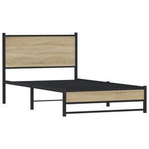 vidaXL Estructura de cama sin colch&oacute;n metal roble ahumado 100x190 cm