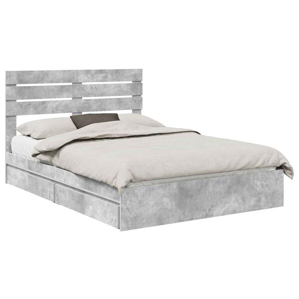 vidaXL Cama con almacenamiento con cabecera Gris Concreto 150 x 200 cm