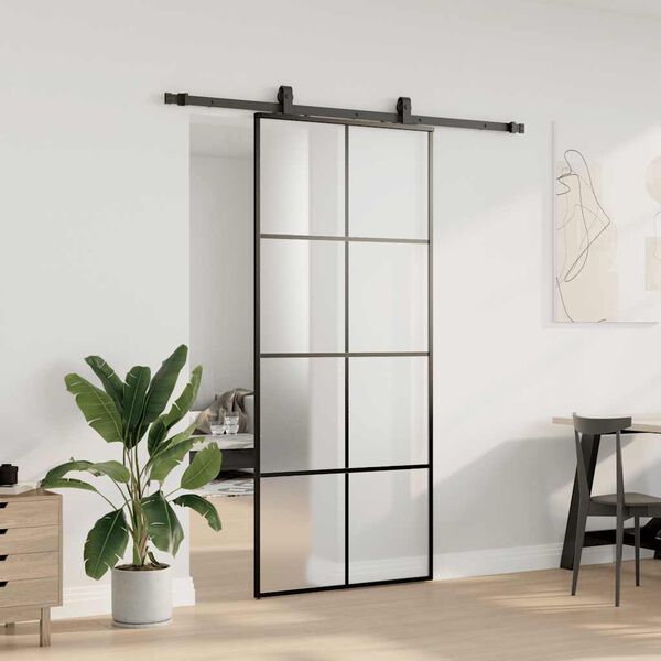 vidaXL Puerta corredera con set herrajes negro 90x205 cm vidrio ESG