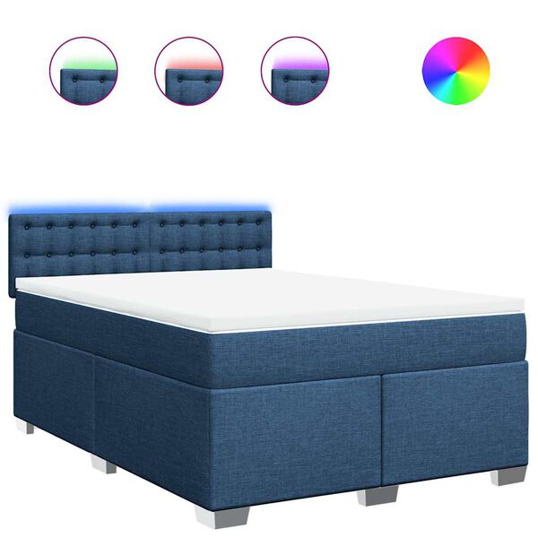 vidaXL Cama box spring con colch&oacute;n tela azul 140x190 cm