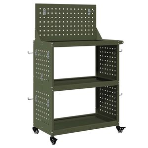 vidaXL Carro de herramientas con estante Verde oliva 65 x 35 x 111 cm