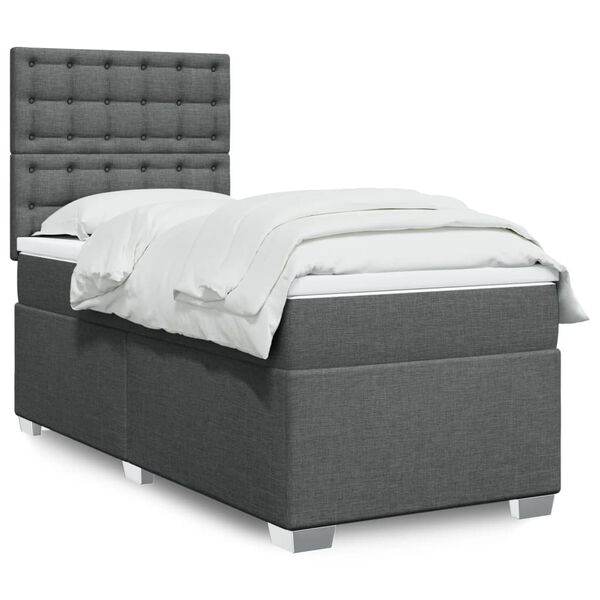 vidaXL Cama box spring con colch&oacute;n tela gris oscuro 80x200 cm