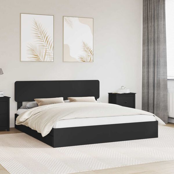 vidaXL Cama con almacenamiento Negro 200 x 200 cm Madera de ingenier&iacute;a