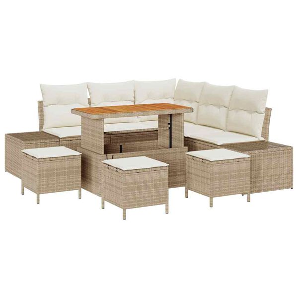 vidaXL Conjunto de sof&aacute;s de jard&iacute;n 9 pcs Beige rat&aacute;n sint&eacute;tico