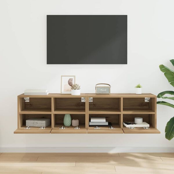 vidaXL Gabinetes de pared para TV 2 pcs Roble artesanal