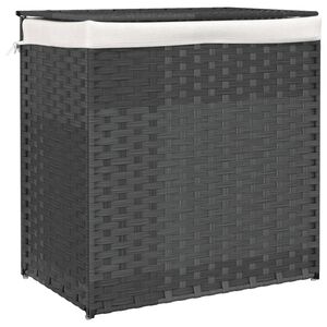 vidaXL Cesto de ropa sucia 2 secciones rat&aacute;n sint&eacute;tico gris 53x35x57cm