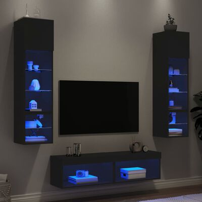 vidaXL Muebles de TV de pared con LED 6 pzas madera ingeniería negro