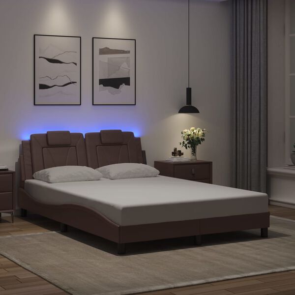 vidaXL Estructura de cama Viana con LED sin colch&oacute;n marr&oacute;n 140x190 cm