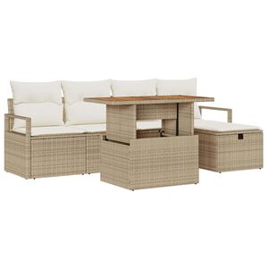 vidaXL Conjunto de sof&aacute; de jard&iacute;n 6 pcs Beige rat&aacute;n sint&eacute;tico
