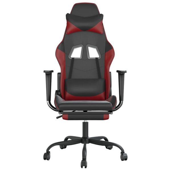 vidaXL Silla gaming con reposapi&eacute;s cuero sint&eacute;tico negro rojo tinto