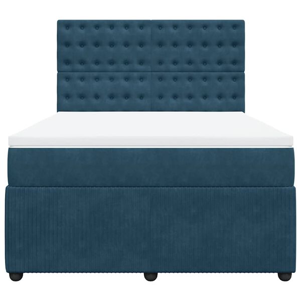 vidaXL Cama box spring con colch&oacute;n terciopelo azul oscuro 140x190 cm