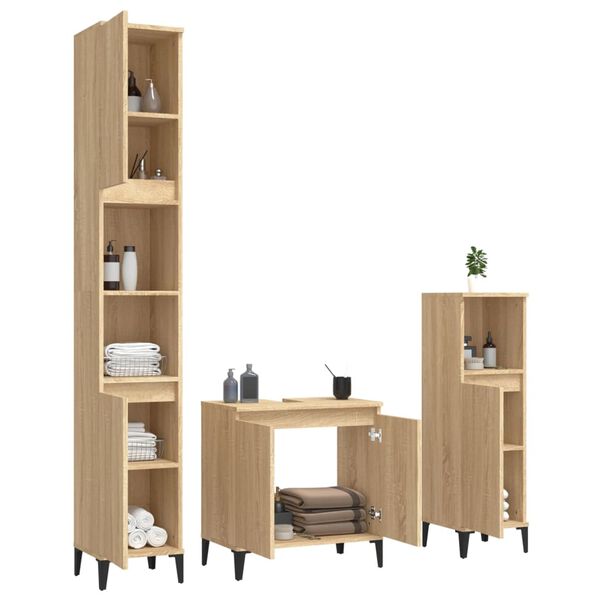 vidaXL Set de muebles de ba&ntilde;o 3 pzas madera contrachapada roble Sonoma