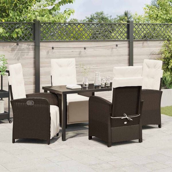 vidaXL Conjunto de Comedor de Jard&iacute;n 5 pcs Marr&oacute;n rat&aacute;n sint&eacute;tico