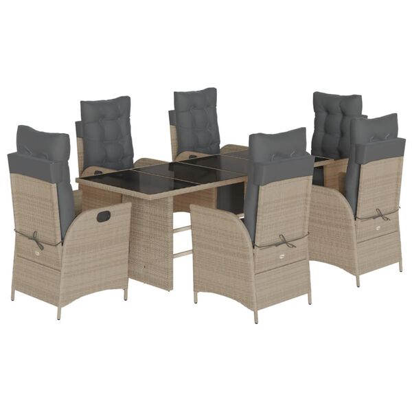 vidaXL Set comedor jard&iacute;n 7 pzas y cojines rat&aacute;n sint&eacute;tico gris claro