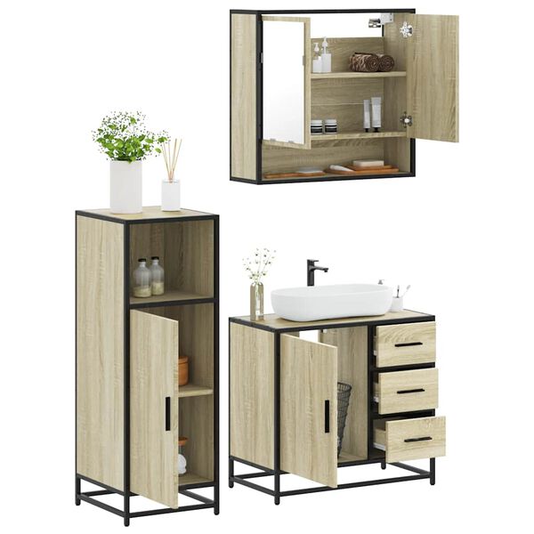 vidaXL Set de muebles de baño 3 pzas madera contrachapada roble Sonoma