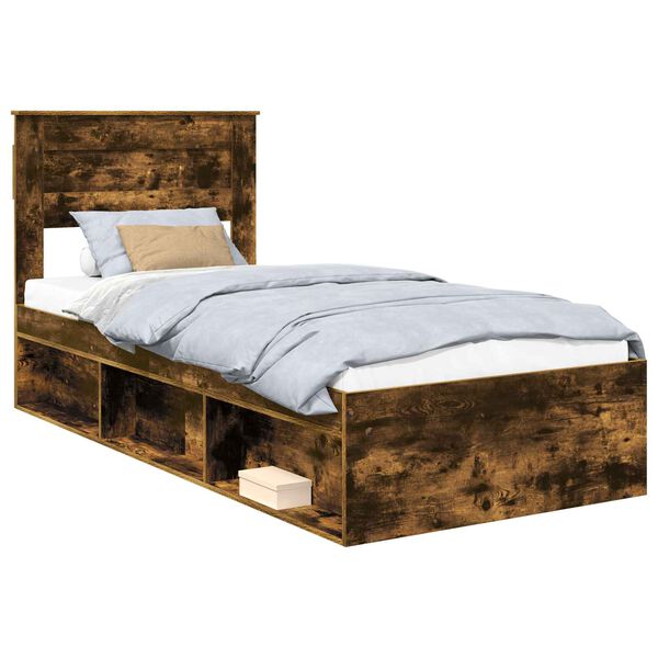 vidaXL Estructura de cama con cabecera Roble ahumado 90 x 190 cm
