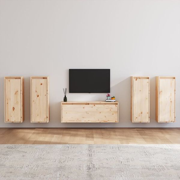 vidaXL Muebles para TV 5 piezas madera maciza de pino