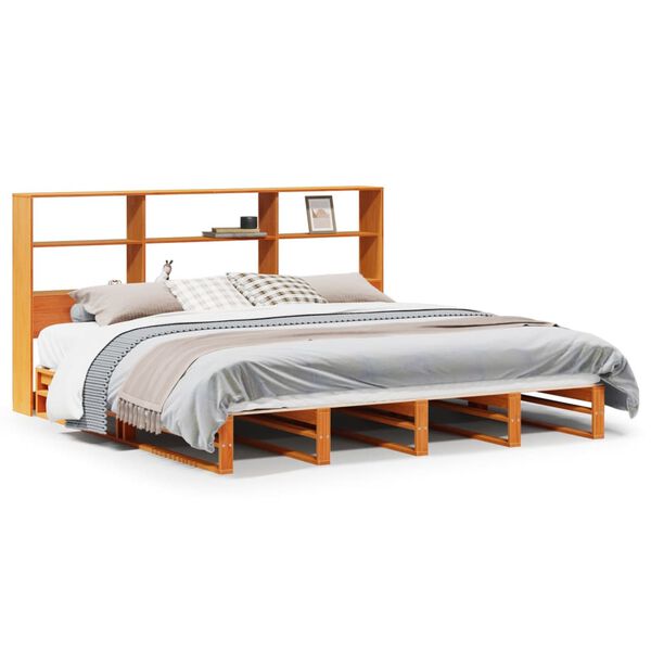 vidaXL Cama con estanter&iacute;a sin colch&oacute;n madera maciza marr&oacute;n 180x200 cm