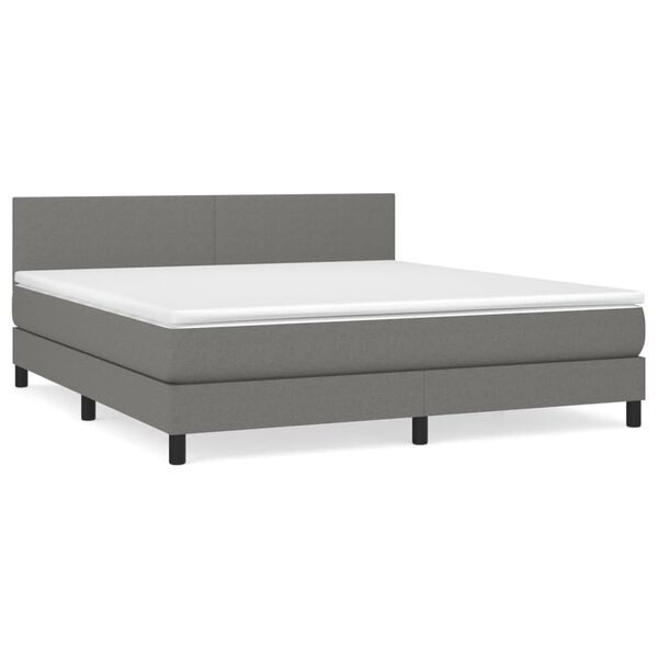 vidaXL Cama box spring con colch&oacute;n tela gris oscuro 180x200 cm