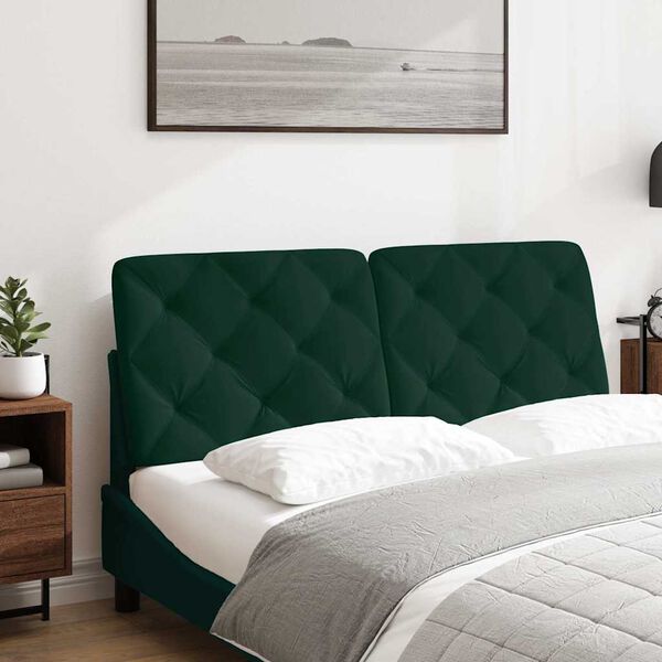 vidaXL Cabecero de cama acolchado terciopelo verde oscuro 140 cm