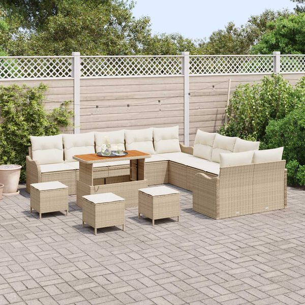 vidaXL Conjunto de sof&aacute; de jard&iacute;n 14 pcs Beige rat&aacute;n sint&eacute;tico
